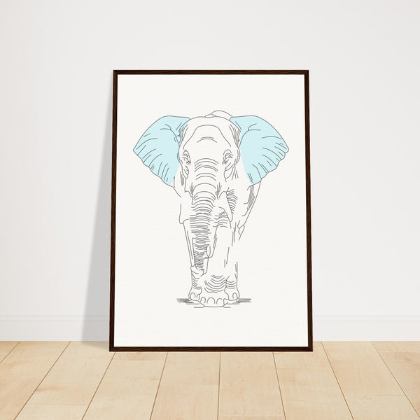 Sublime Serenity - Elephant in Pastel - 50x70 cm 20x28″ Dark wood frame - Wooden Framed Posters