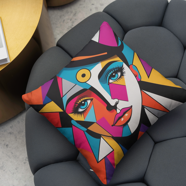 Cubist Chic - Striking Face Design Cushion - - Cushions