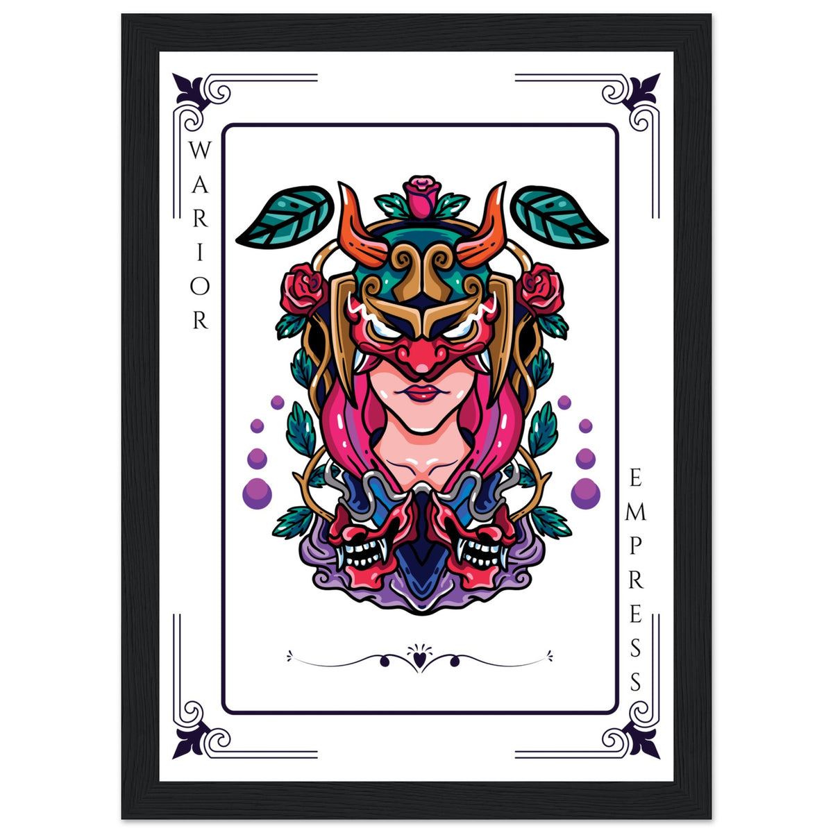 Artistry Unleashed - Warrior, Sacred Bull, and Tiger Spirit - A4 21x29.7 cm 8x12″ Black frame Warior Empress - Wooden Framed Posters