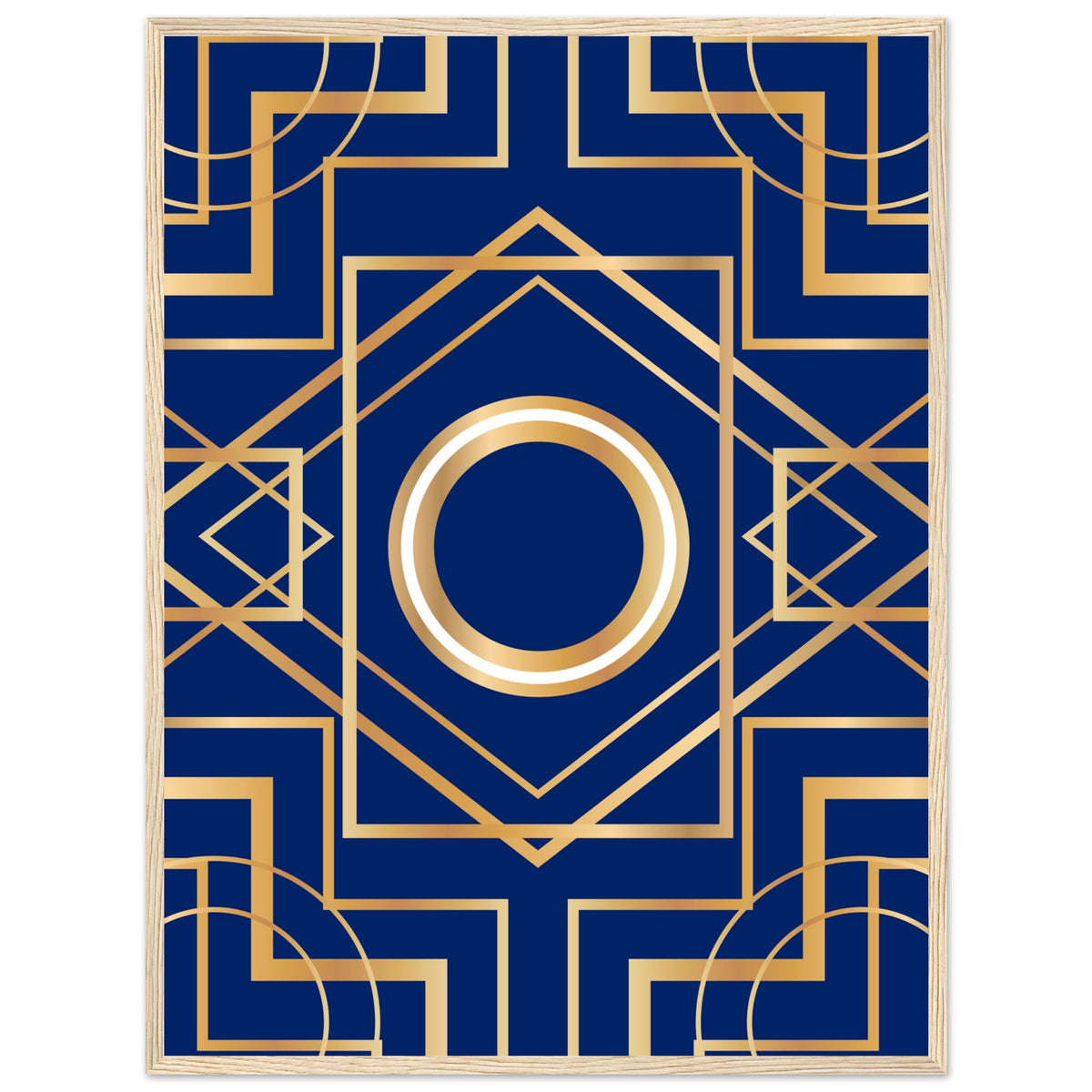 Art Deco Elegance - Blue & Gold Geometric Framed Print - 60x80 cm 24x32″ Wood frame - Wooden Framed Posters