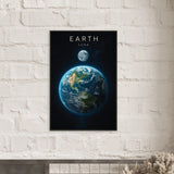 Blue Planet Gift – Metal Framed Poster of Earth & Moon - - Metal Framed Posters