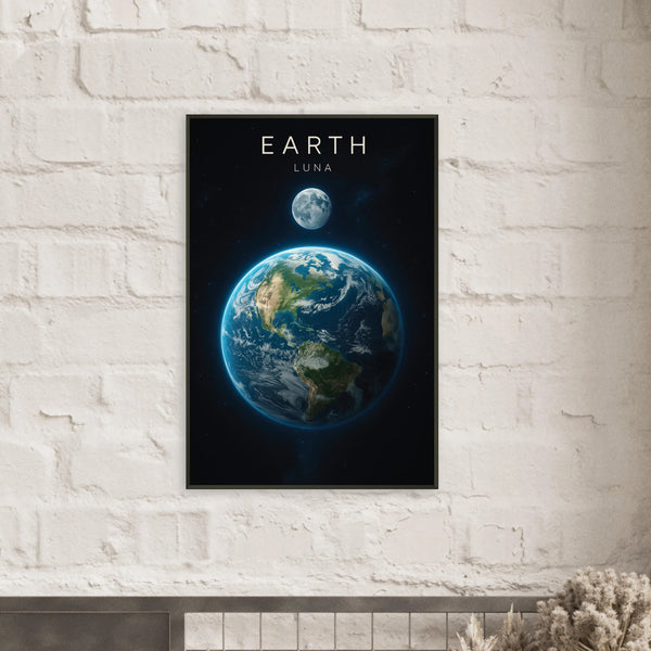 Blue Planet Gift – Metal Framed Poster of Earth & Moon - - Metal Framed Posters