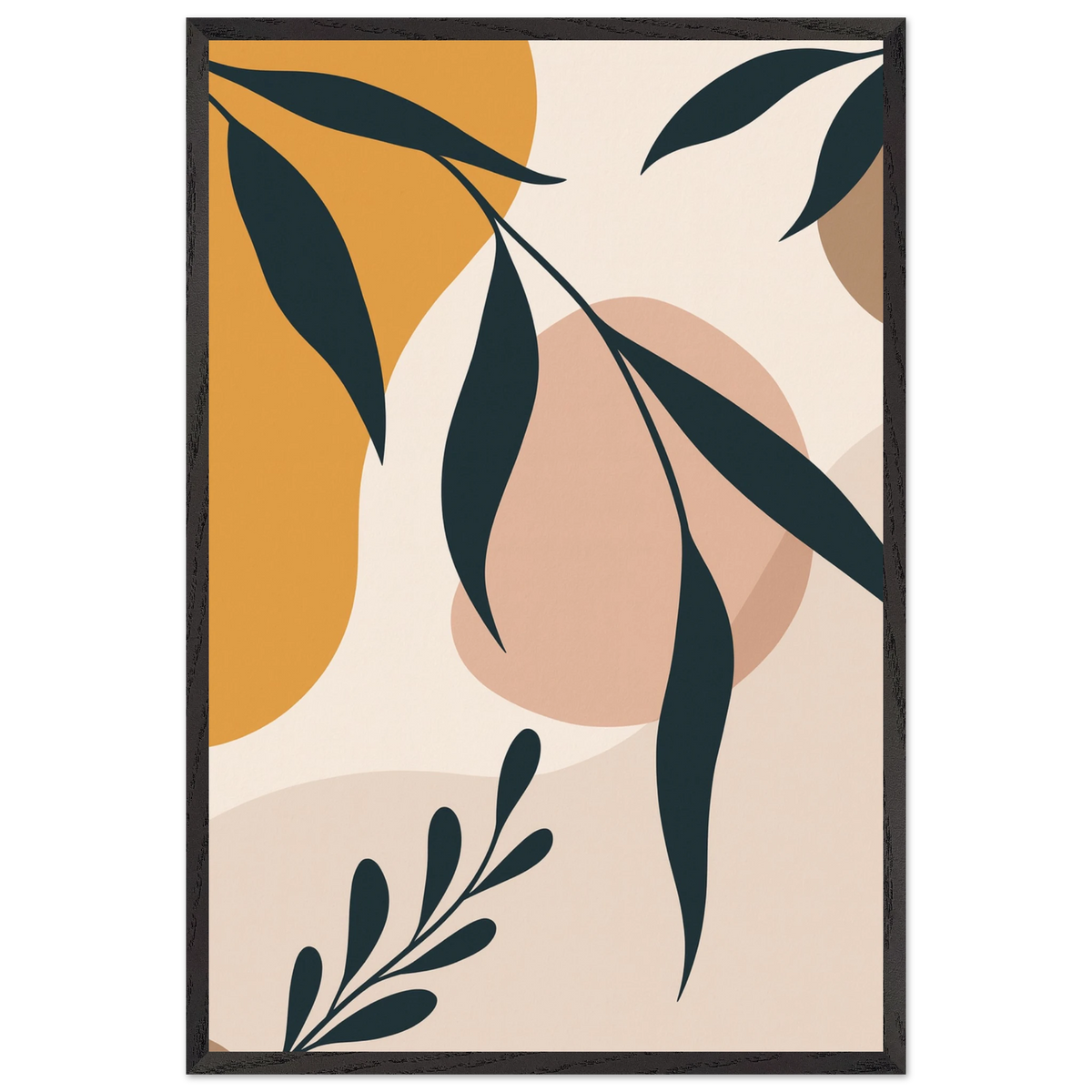 Minimal Leaf Wooden Frame Art – Memory in Every Line - Black frame - Wooden Framed Posters