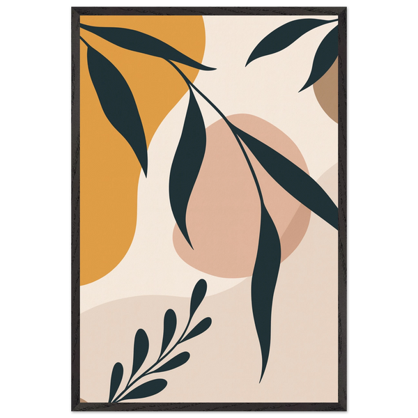 Minimal Leaf Wooden Frame Art – Memory in Every Line - Black frame - Wooden Framed Posters