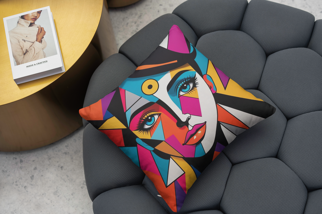 Cubist Chic - Striking Face Design Cushion - - Cushions