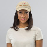 Be Nice Distressed Dad Hat - Khaki - Hats