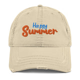 Happy Summer Distressed Dad Hat - -