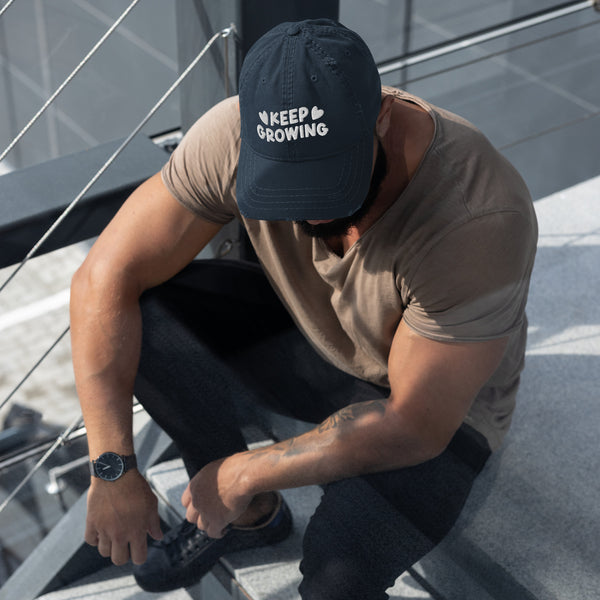 Keep Growing Distressed Dad Hat - Navy -