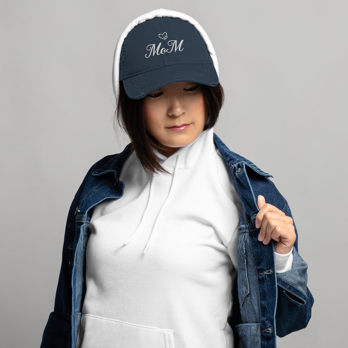 Subtle Statement - Mom Distressed Dad Hat - Navy -