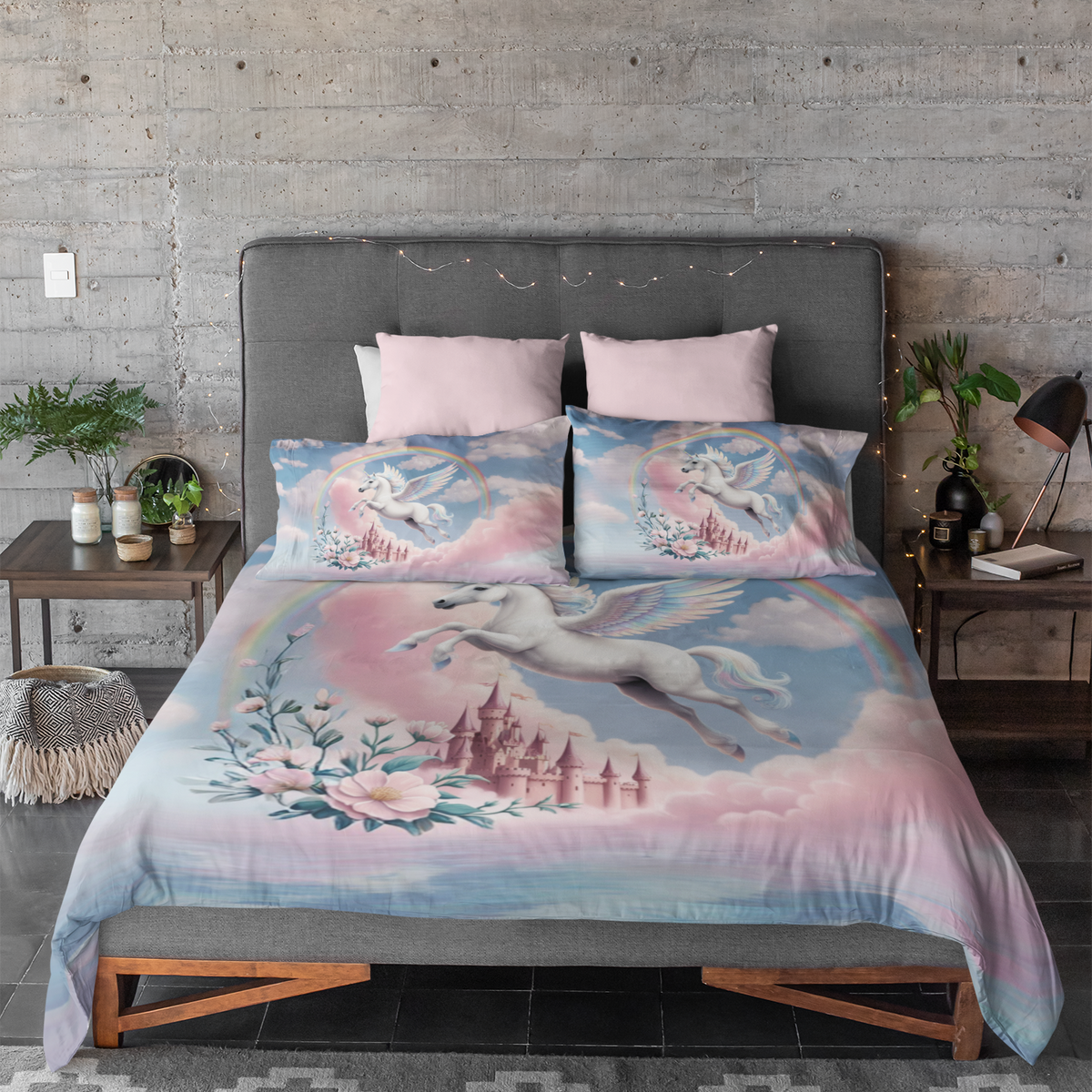 Wings of Fantasy - Cotton Satin Unicorn Bedding - - Blankets