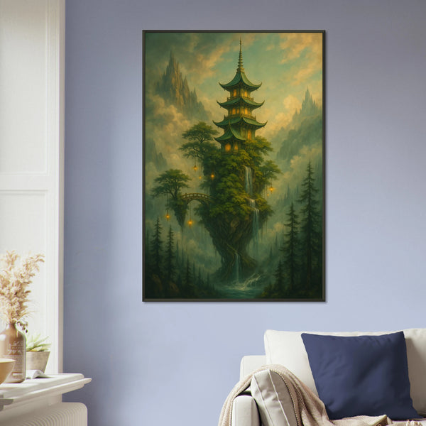 Mystical Pagoda Fantasy - Metal Framed Poster - - Metal Framed Posters