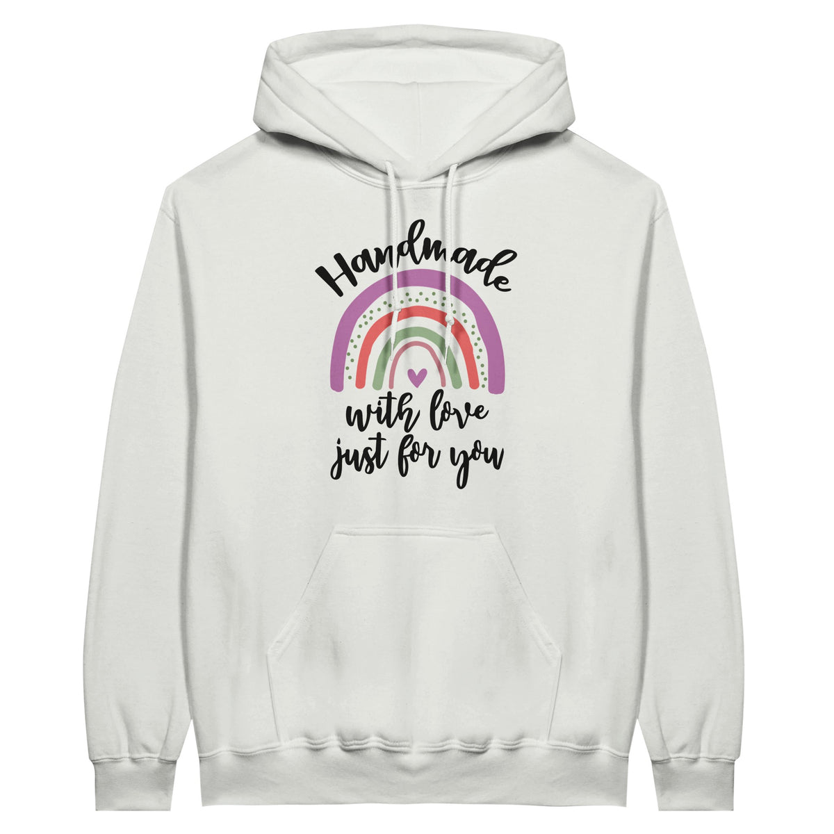 Handmade with Love - Rainbow Text Unisex Hoodie - White - Hoodies