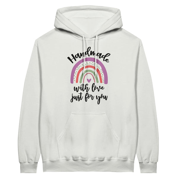 Handmade with Love - Rainbow Text Unisex Hoodie - White - Hoodies