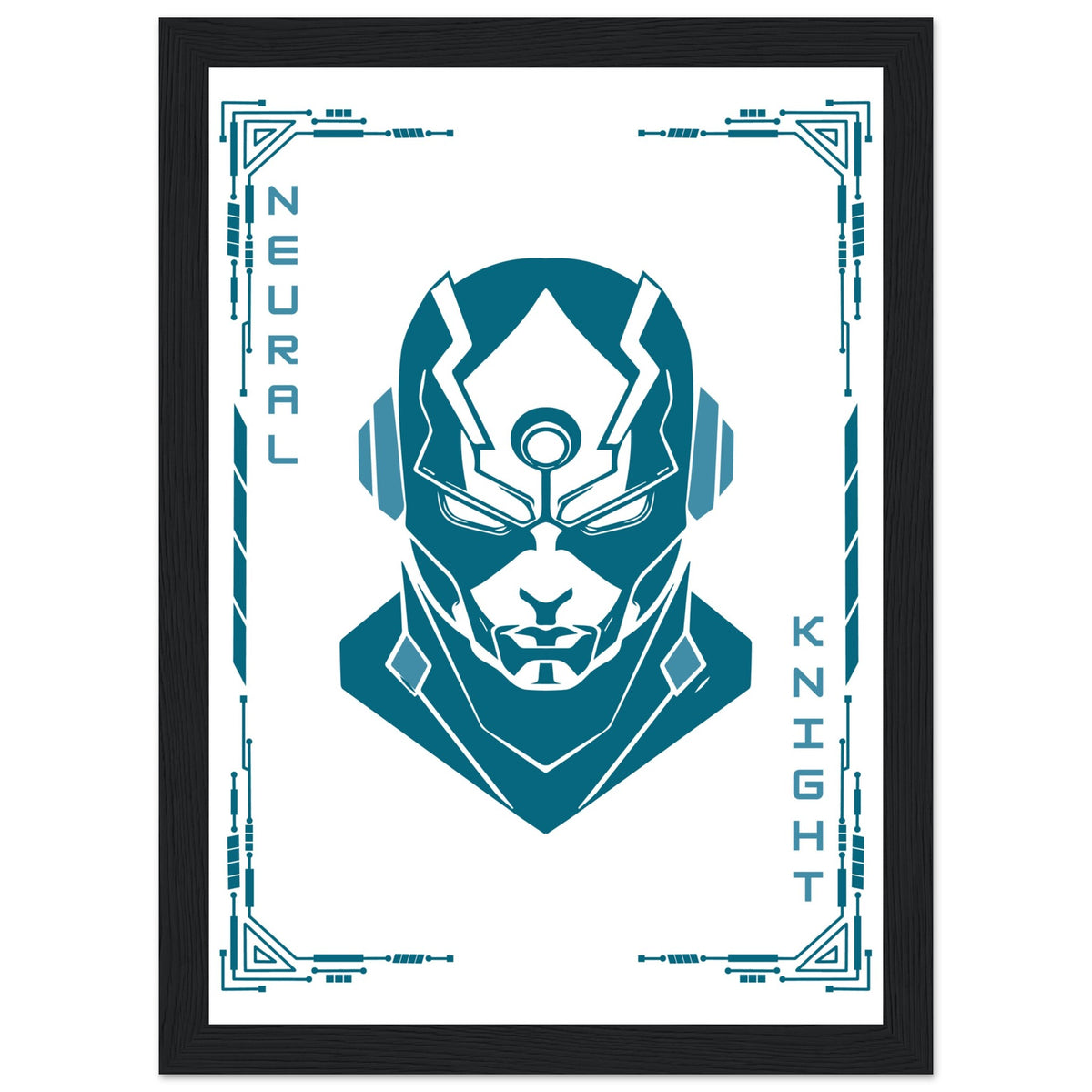 Transform Your Space - "Proton, Neural, Quantum Knights" Poster Set - A4 21x29.7 cm 8x12″ Black frame Neural Knight - Wooden Framed Posters