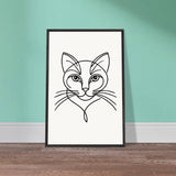 Timeless Cat Line Art - Natural Wood Framed Elegance - - Wooden Framed Posters