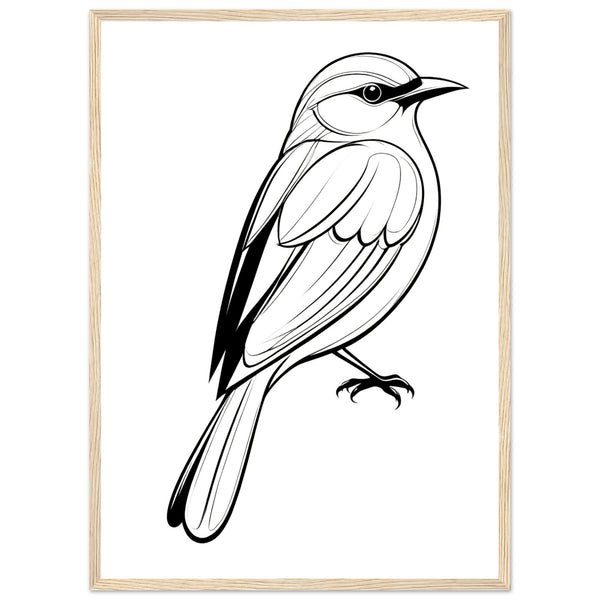 Serenity in Lines - Framed Bird Poster - 50x70 cm 20x28″ Wood frame - Framed Posters