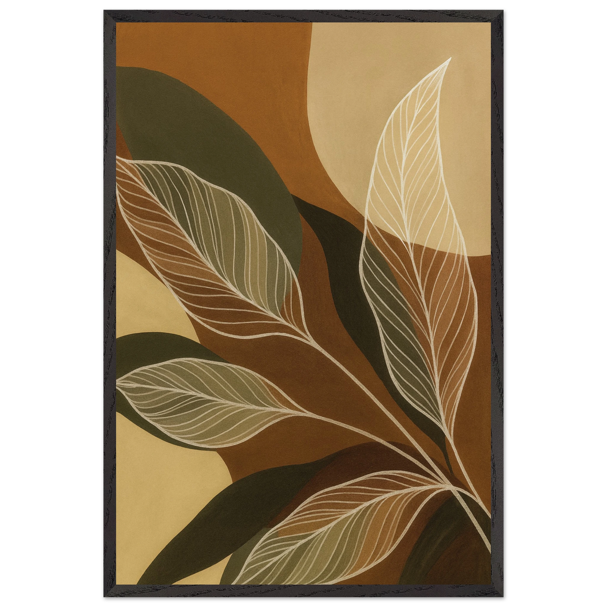 Nature’s Flow – Abstract Botanical Wooden Frame Art Gift - Black frame - Wooden Framed Posters