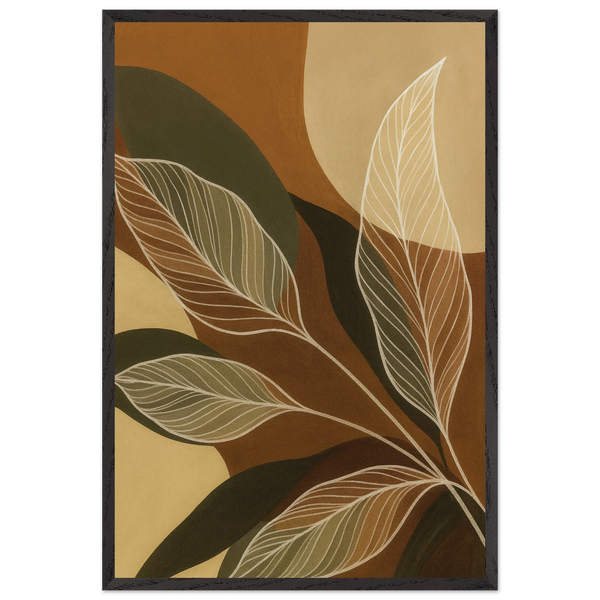Nature’s Flow – Abstract Botanical Wooden Frame Art Gift - Black frame - Wooden Framed Posters