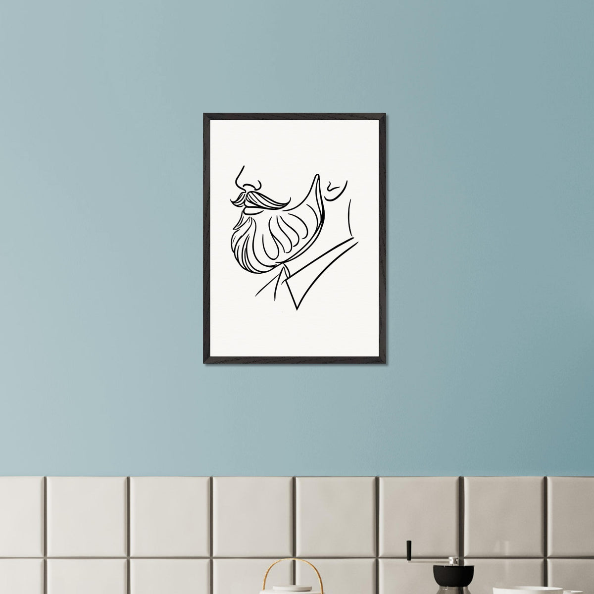 Beard and Bow - A Minimalist Tribute to Style - 50x70 cm 20x28″ Black frame - Wooden Framed Posters