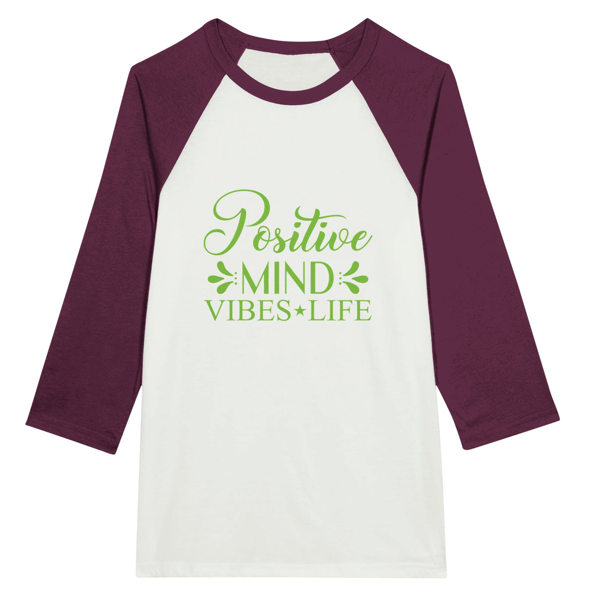 Positive Vibes Raglan Tee - Mind, Vibes, Life - White and Maroon -