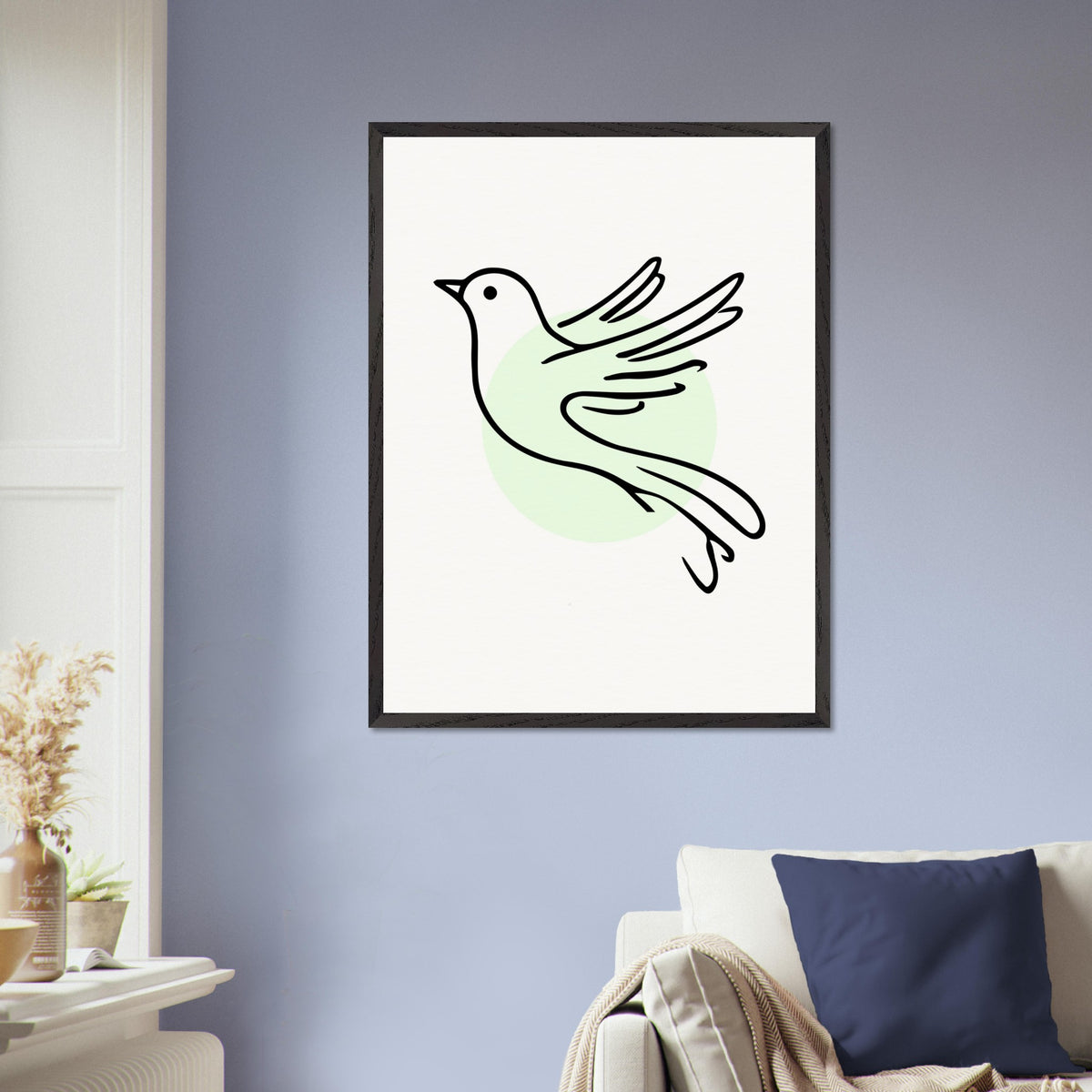 Grace in Flight - Bird Line Art Wooden Framed Poster - 60x80 cm 24x32″ Black frame - Wooden Framed Posters