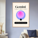 Zodiac Wall Art Framed Poster for Astrology Lovers - Wood frame Gemini - Wooden Framed Posters