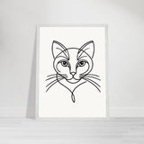 Timeless Cat Line Art - Natural Wood Framed Elegance - 45x60 cm 18x24″ White frame - Wooden Framed Posters