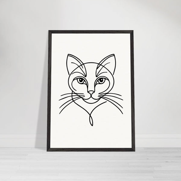 Timeless Cat Line Art - Natural Wood Framed Elegance - 50x70 cm 20x28″ Black frame - Wooden Framed Posters