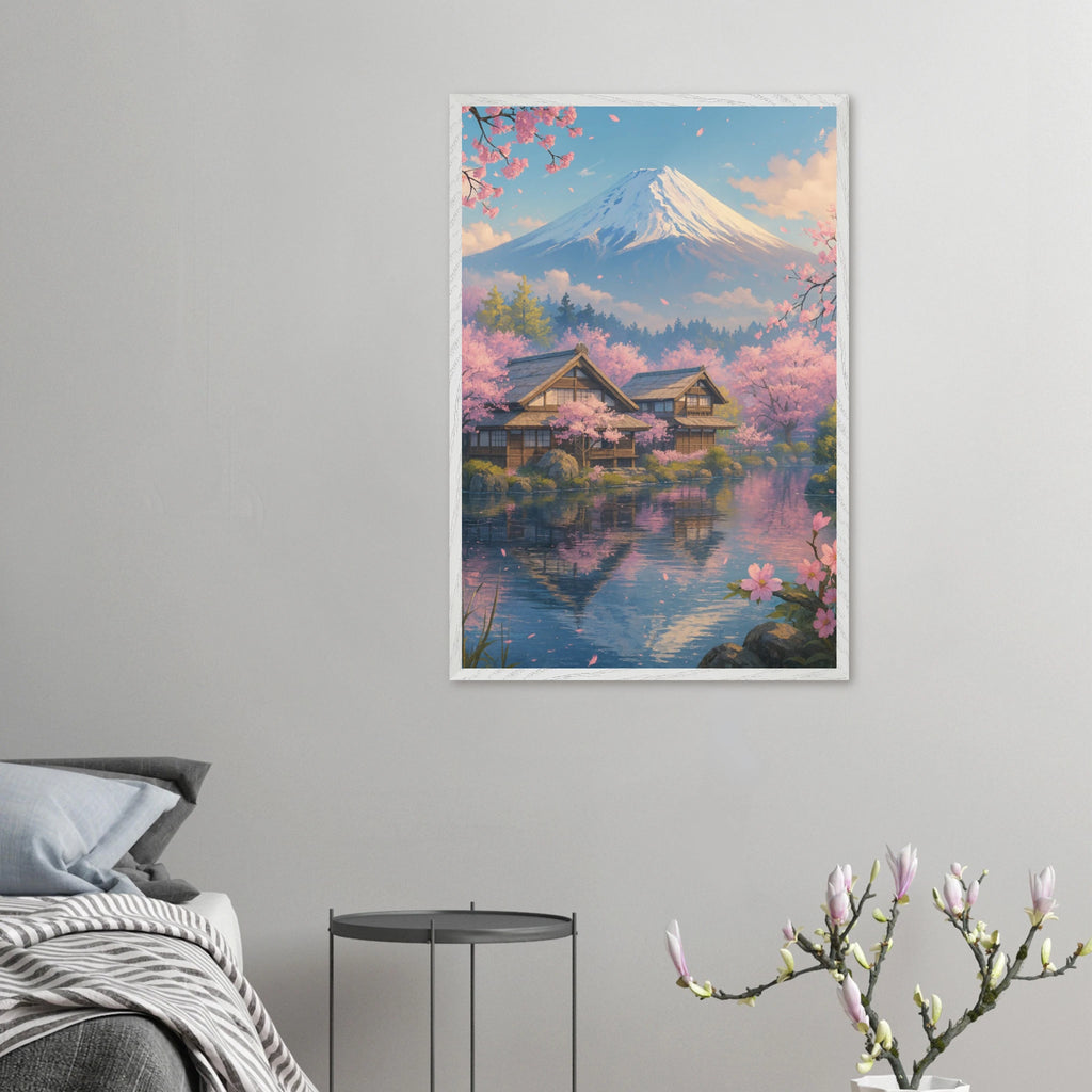 Cherry Blossoms & Mountains Wooden Framed Poster - Default Title - Wooden Framed Posters