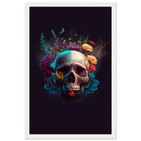 Nature’s Duality - Vibrant Flowers and Skull - 28x43 cm XL (11x17″) White frame - Wooden Framed Posters