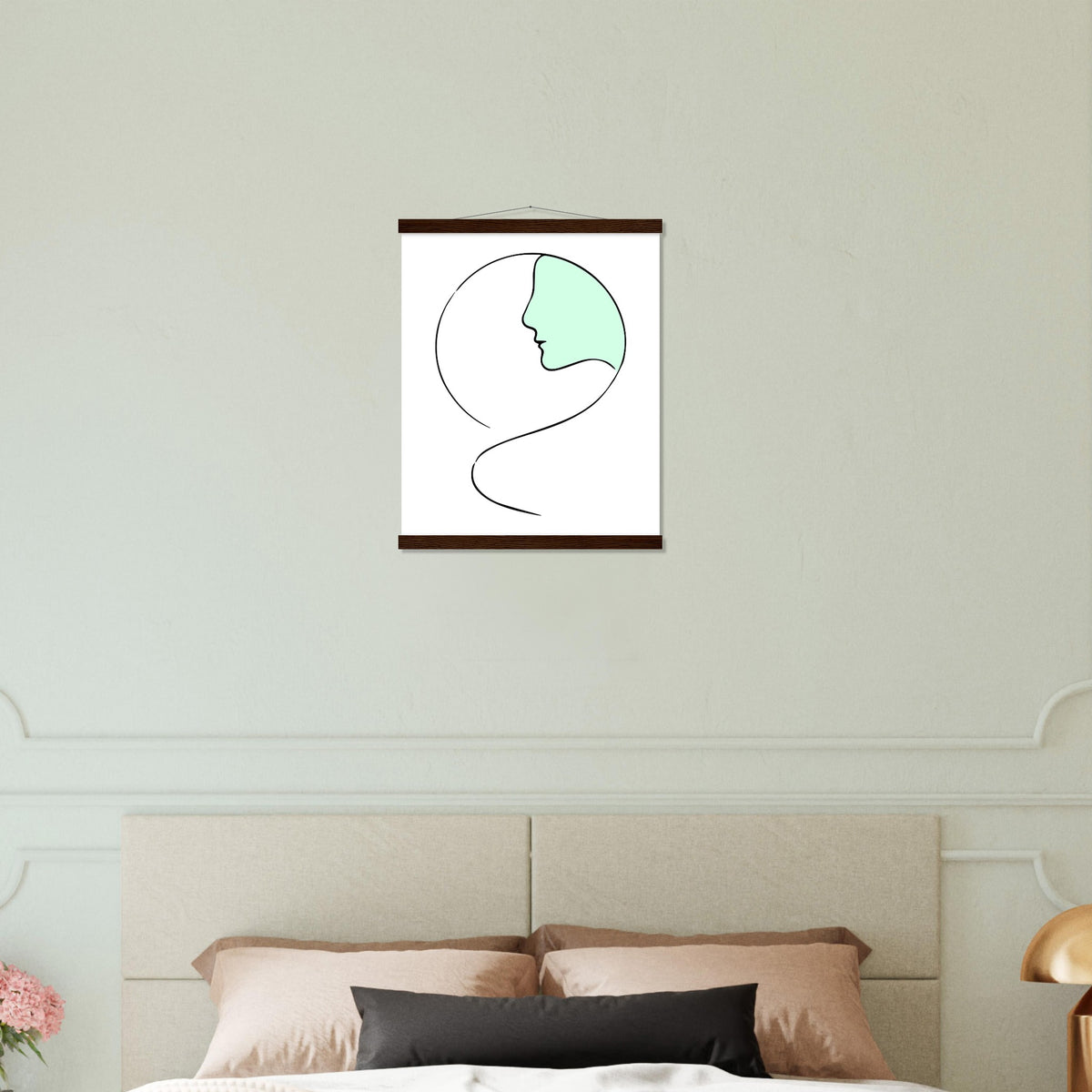 Serenity in Simplicity - Minimalist Face Art Poster - 40x50 cm 16x20″ Dark wood wall hanger - Posters With Hanger