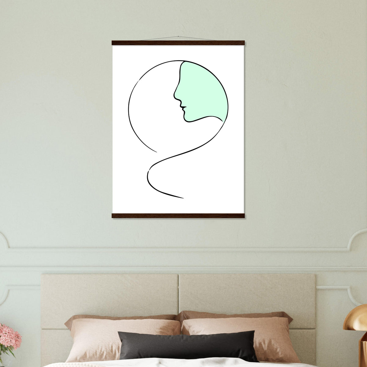 Serenity in Simplicity - Minimalist Face Art Poster - 60x80 cm 24x32″ Dark wood wall hanger - Posters With Hanger