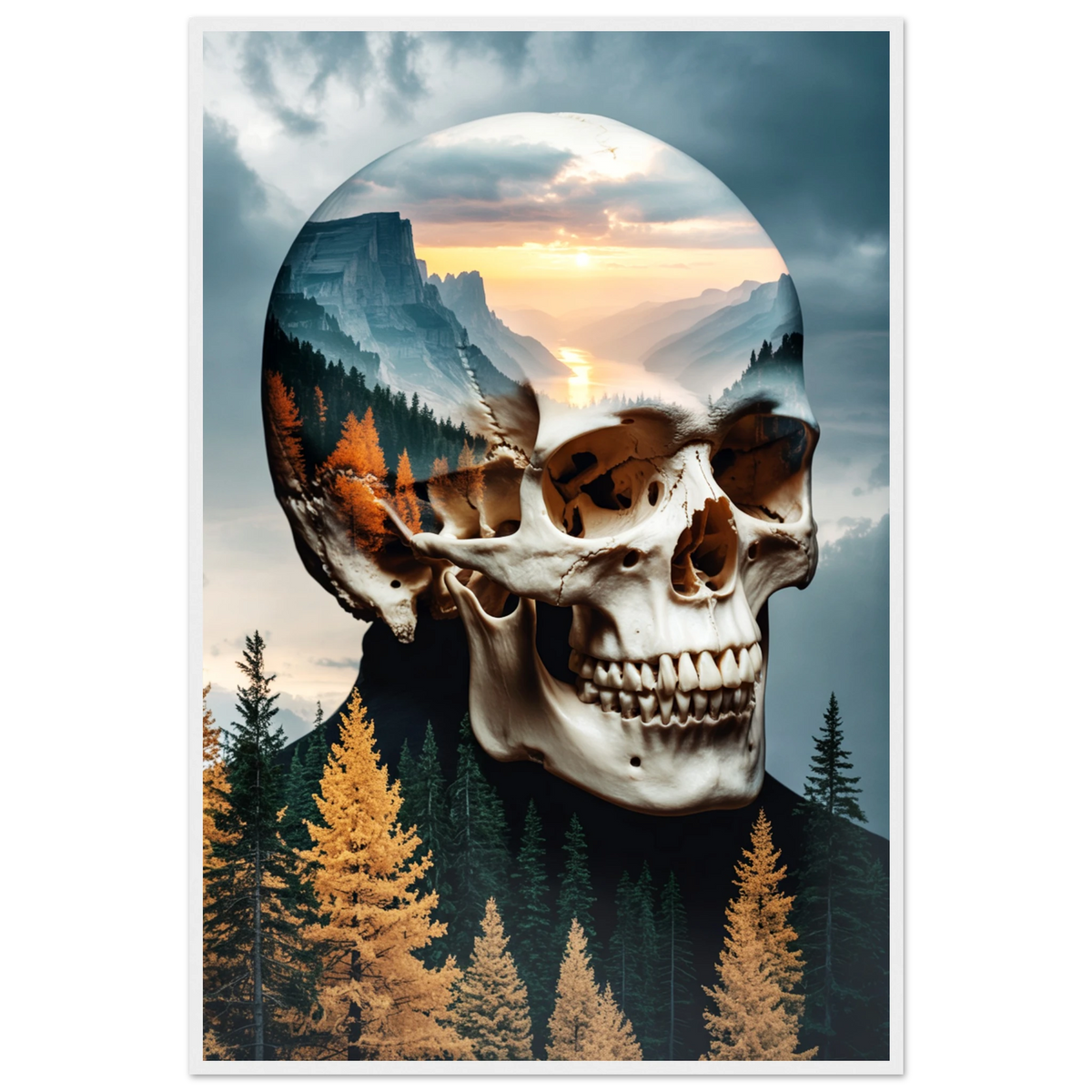 Wooden Framed Poster – Skull Meets Forest in Art - - Wooden Framed Posters