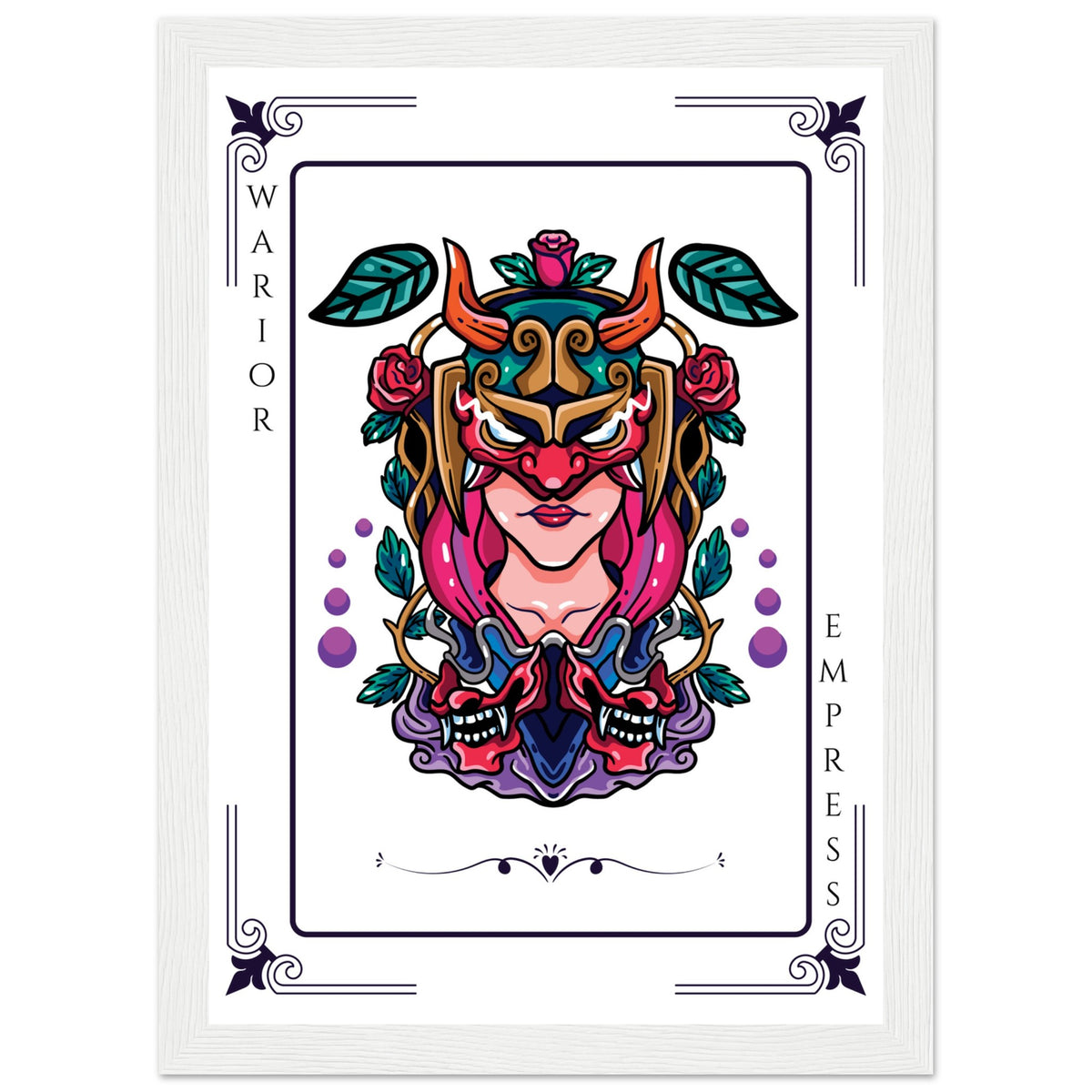 Artistry Unleashed - Warrior, Sacred Bull, and Tiger Spirit - A4 21x29.7 cm 8x12″ White frame Warior Empress - Wooden Framed Posters