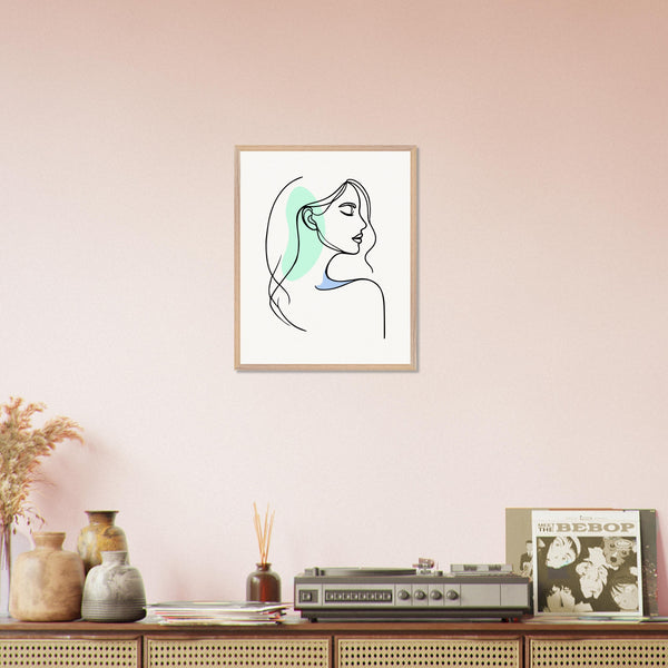 Elegance in Line - Minimalist Female Profile Art - 40x50 cm 16x20″ Wood frame - Wooden Framed Posters