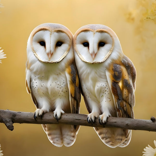 Barn Owls in Bloom - A Serene Pair - - Framed Posters