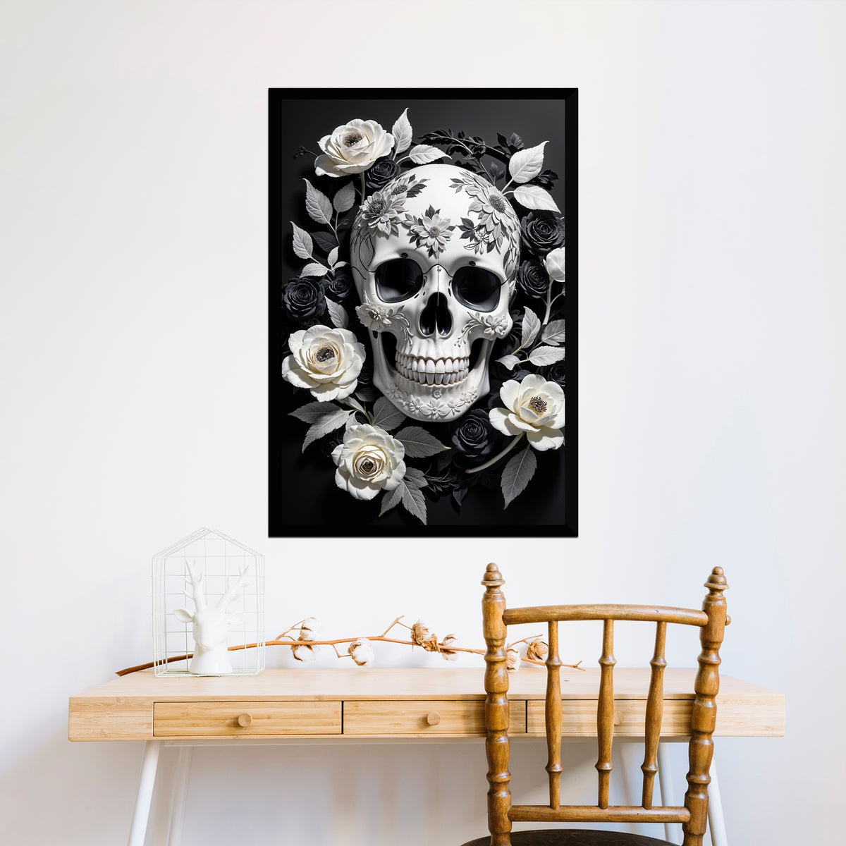 Beauty in Mortality - Floral Skull Art - - Framed Posters