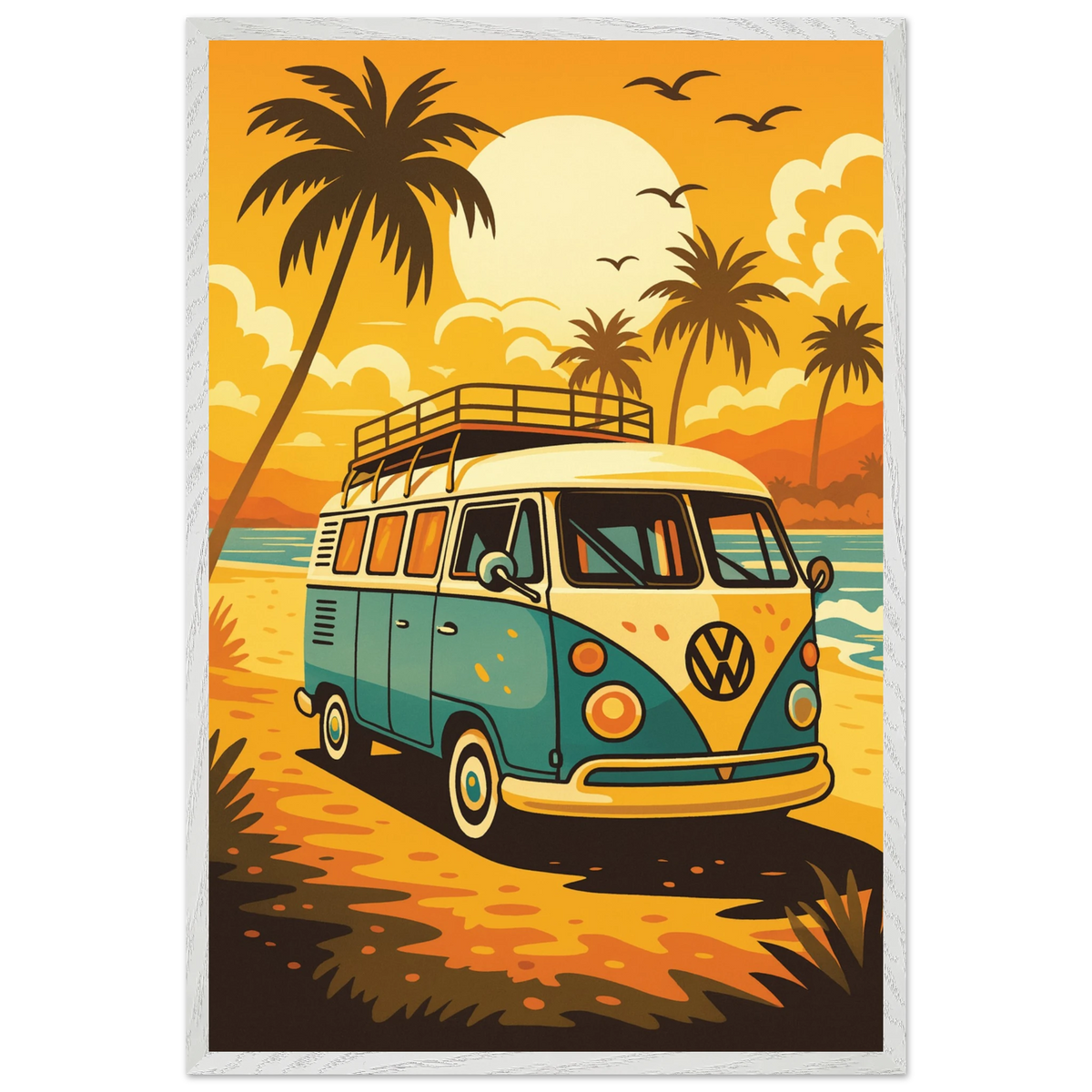 Retro Roadtrip – Wooden Framed Poster Gift for Dreamers - White frame - Wooden Framed Posters