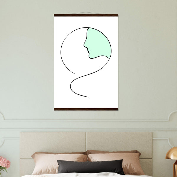 Serenity in Simplicity - Minimalist Face Art Poster - 60x90 cm 24x36″ Dark wood wall hanger - Posters With Hanger