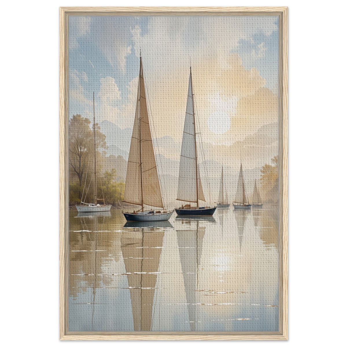 Tranquil Reflections - Sailboats in Sunlit Waters - 60x90 cm 24x36″ - Canvas