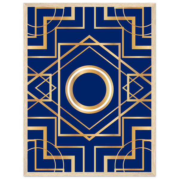 Art Deco Elegance - Blue & Gold Geometric Framed Print - 45x60 cm 18x24″ Wood frame - Wooden Framed Posters