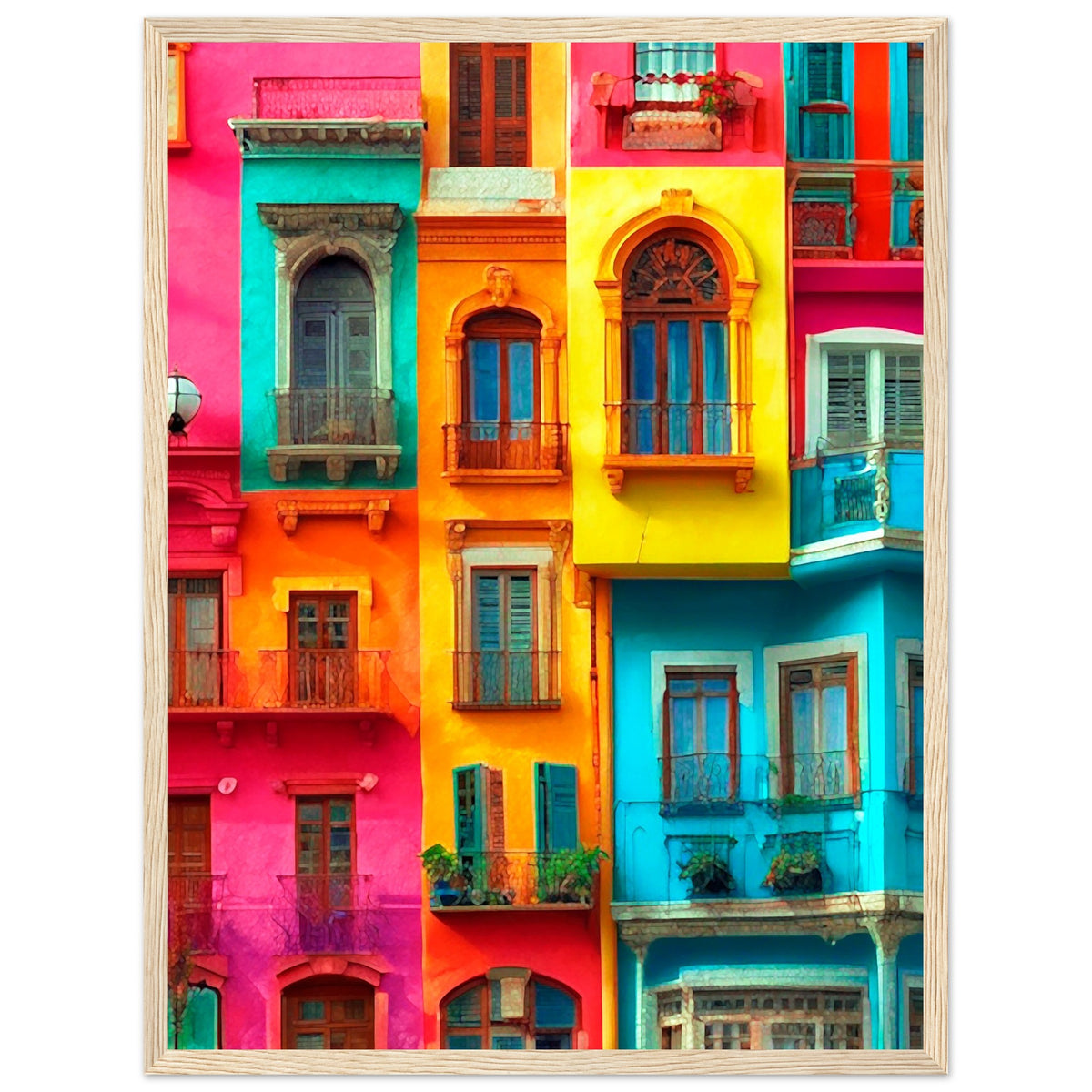 Vibrant Dreams - Colorful Cityscape Art - 45x60 cm 18x24″ Wood frame - Wooden Framed Poster