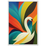 Retro Swan Wooden Framed Poster – Elegant Art Gift - White frame - Wooden Framed Posters