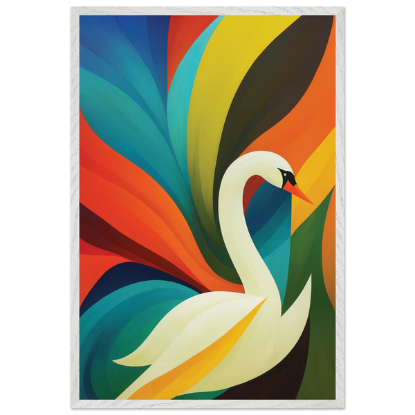 Retro Swan Wooden Framed Poster – Elegant Art Gift - White frame - Wooden Framed Posters