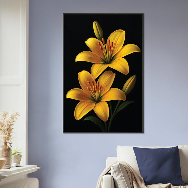 Metal Framed Poster – Elegant Yellow Lilies - - Metal Framed Posters