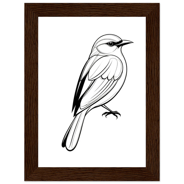 Serenity in Lines - Framed Bird Poster - 13x18 cm 5x7″ Dark wood frame - Framed Posters