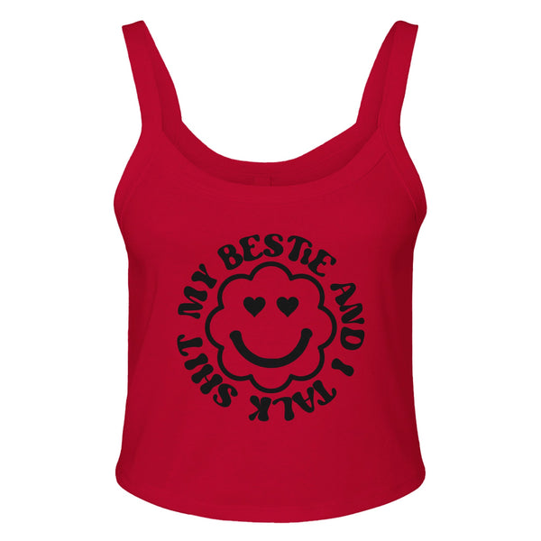 Friendship Chronicles - 'My Bestie and I Talk Shit' Cotton Comfort - solid red blend - Tank Tops