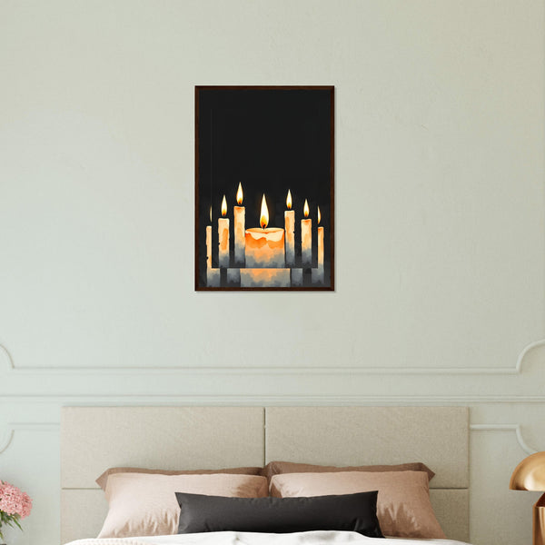 Candlelight Dreams - Serene Candle Framed Print - Dark wood frame 40x60 cm 16x24″ - Wooden Framed Posters