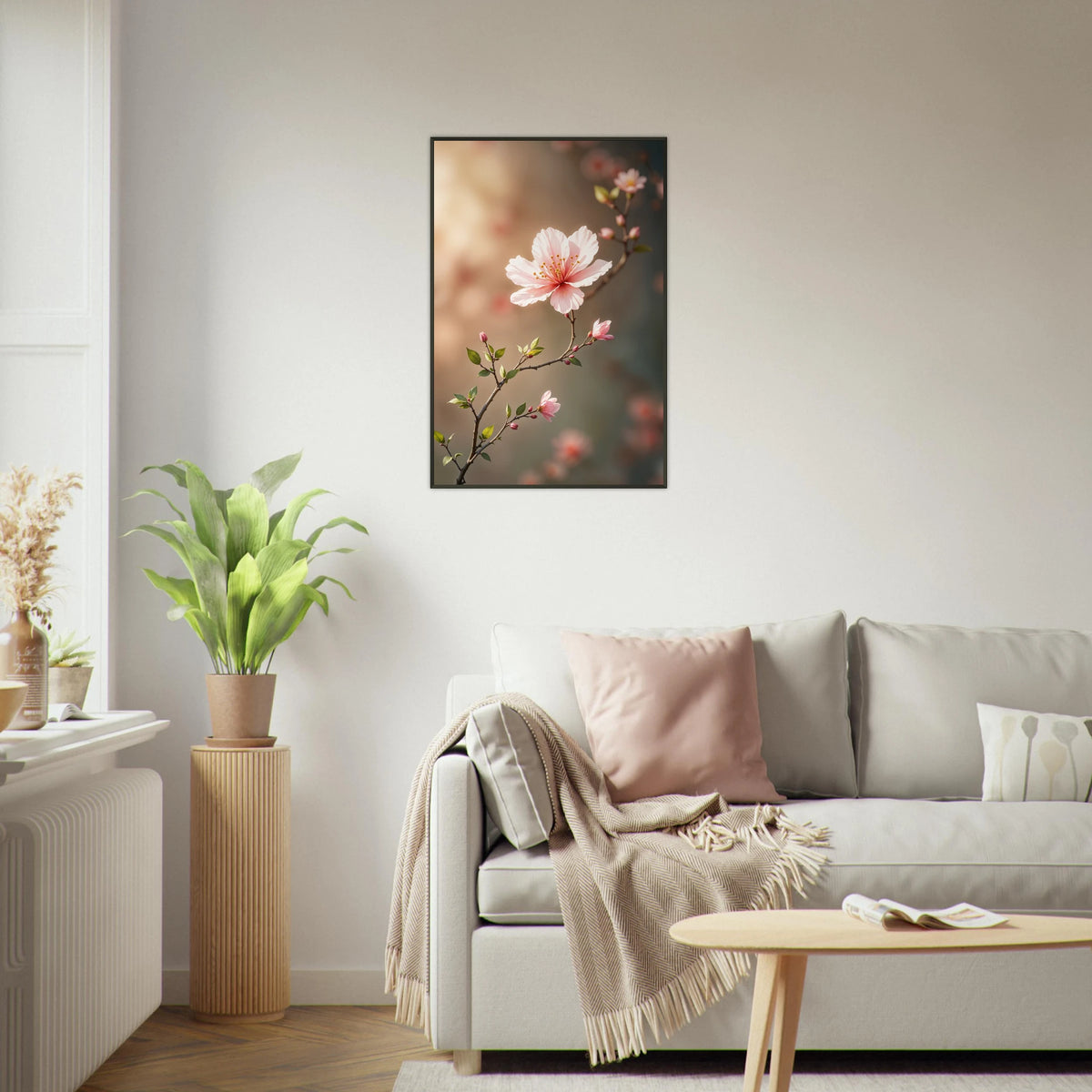 Blossom Whisper - Serene Cherry Blossom Framed Art - - Metal Framed Posters