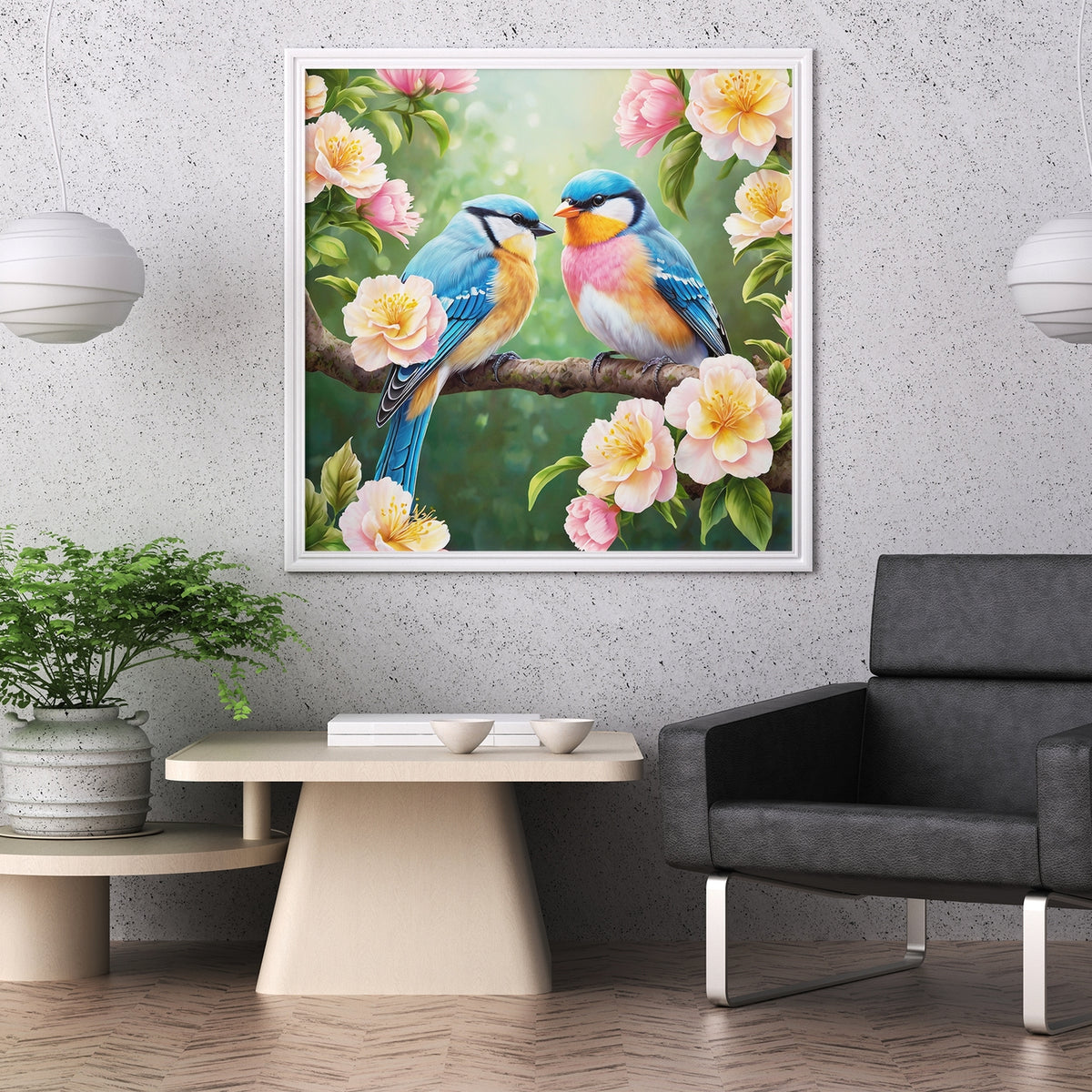 Charming Pair - Blossom and Birds - 16x16 - Framed Posters